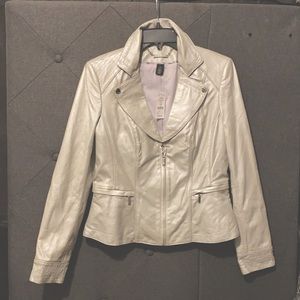 Stunning, Silver, White House Black Market, pearlized leather jacket.